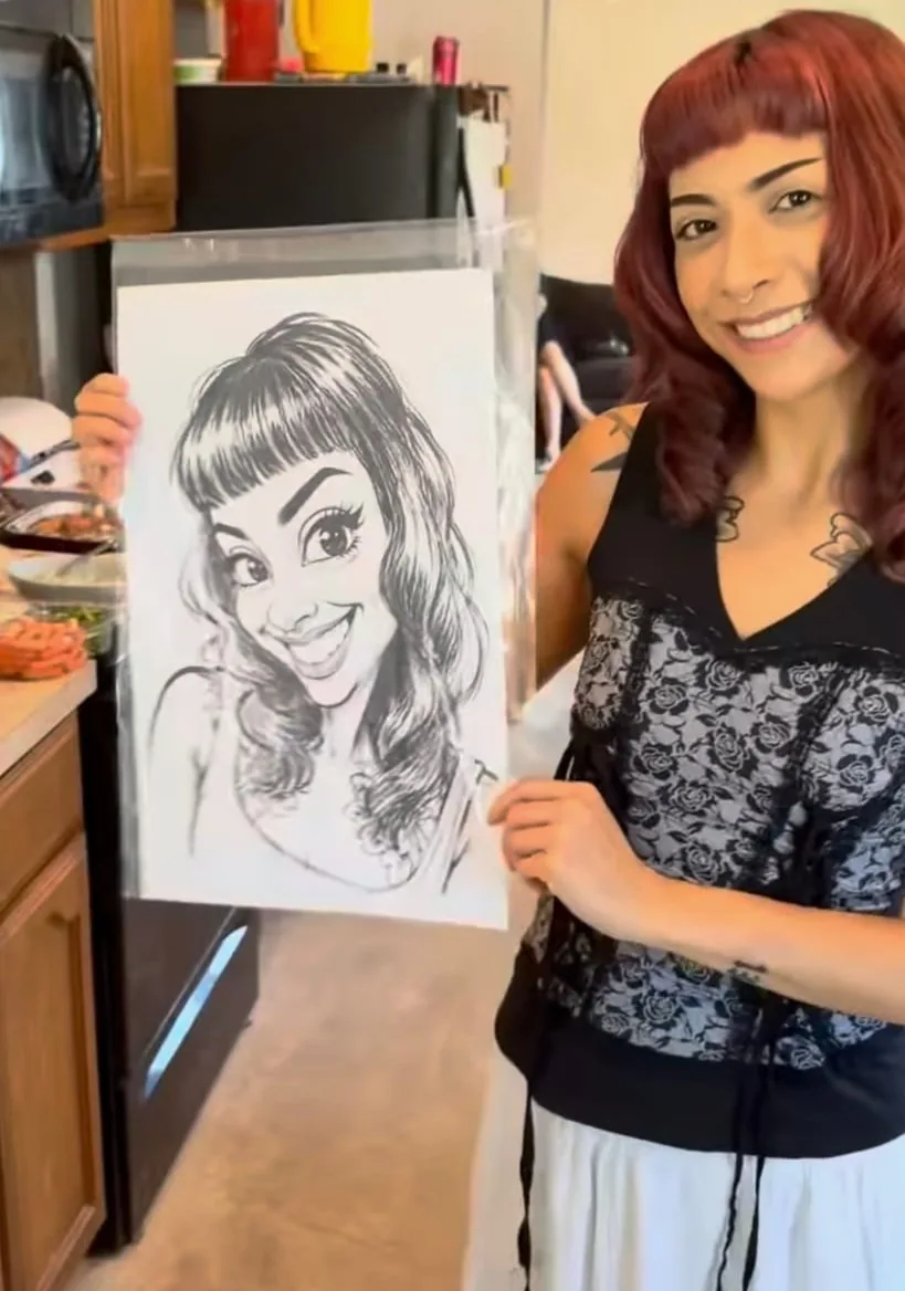 Digital caricature artwork created live by Poppin' Partiez
