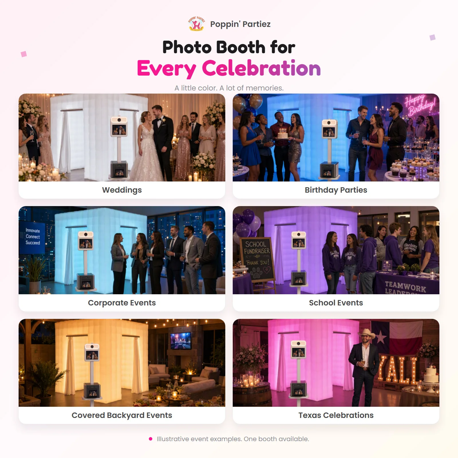 Branded Photo Booth examples showing colorful event lighting possibilities